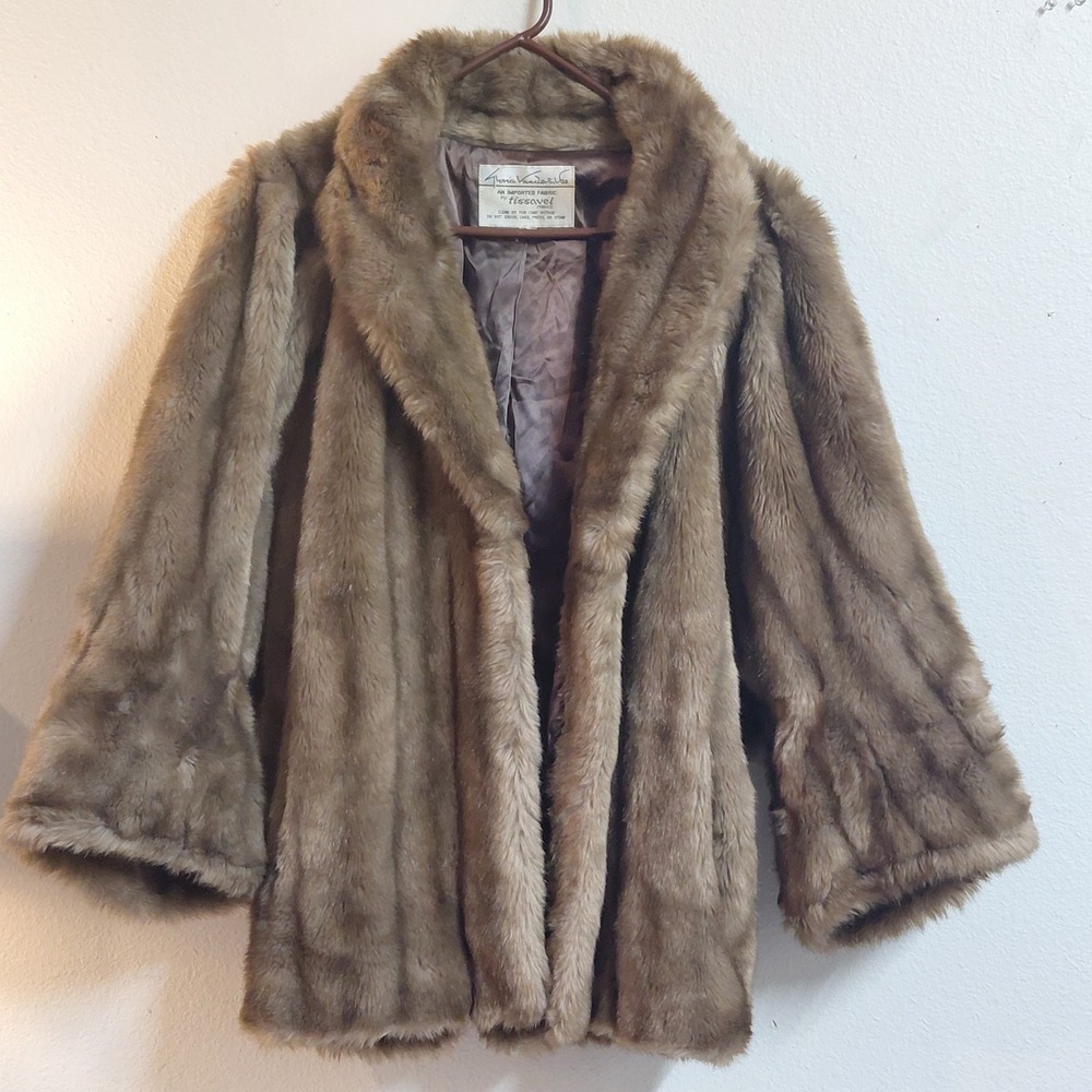 Vintage 70s GLORIA VANDERBILT Tissavel Faux Fur Coat Women's 12 M Medium US Made
